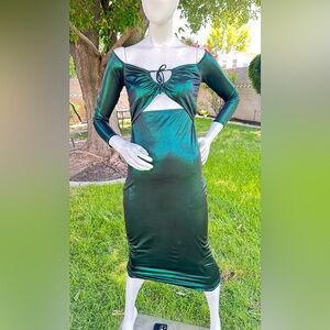 NSR Green Ruched Embellished Bodycon Dress